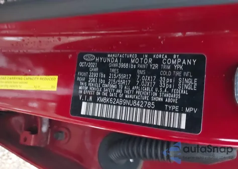 2022 Hyundai Kona Sel из США, поврежденный, VIN KM8K62AB9NU842785